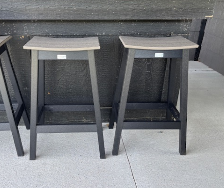 SADDLE BAR STOOL - COASTAL GRAY ON BLACK - Garden Time