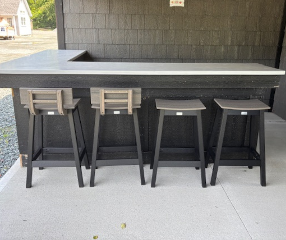 SADDLE BAR STOOL - COASTAL GRAY ON BLACK - Garden Time